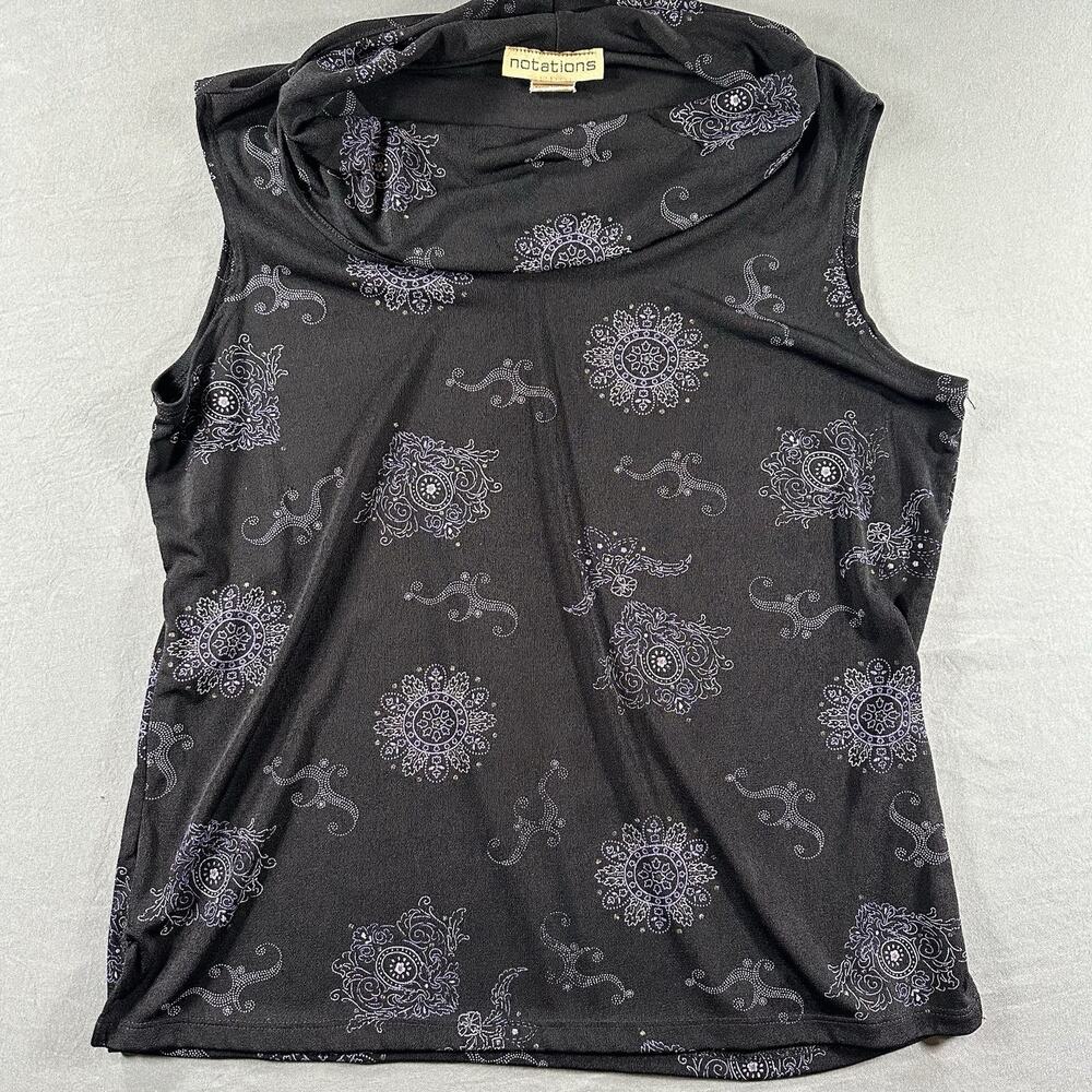 Notations Black Purple Floral Cowl Neck Sleeveless Stretch Tank Top Women’s L